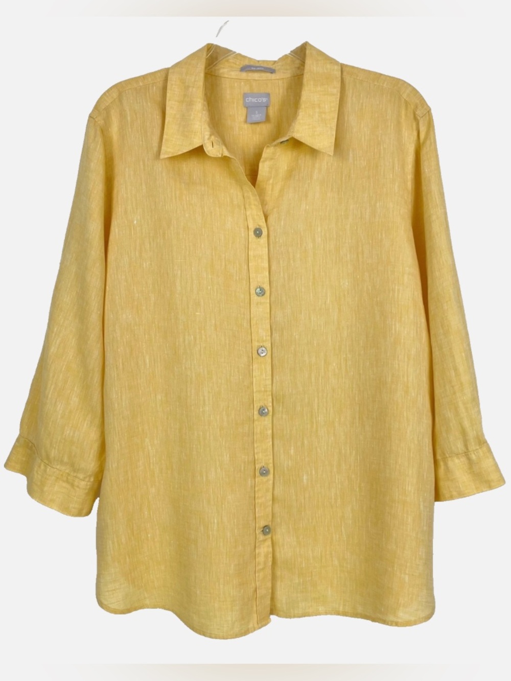 Chicos Linen Shirt Womens Size 3 16 XL No Iron Button Front Yellow